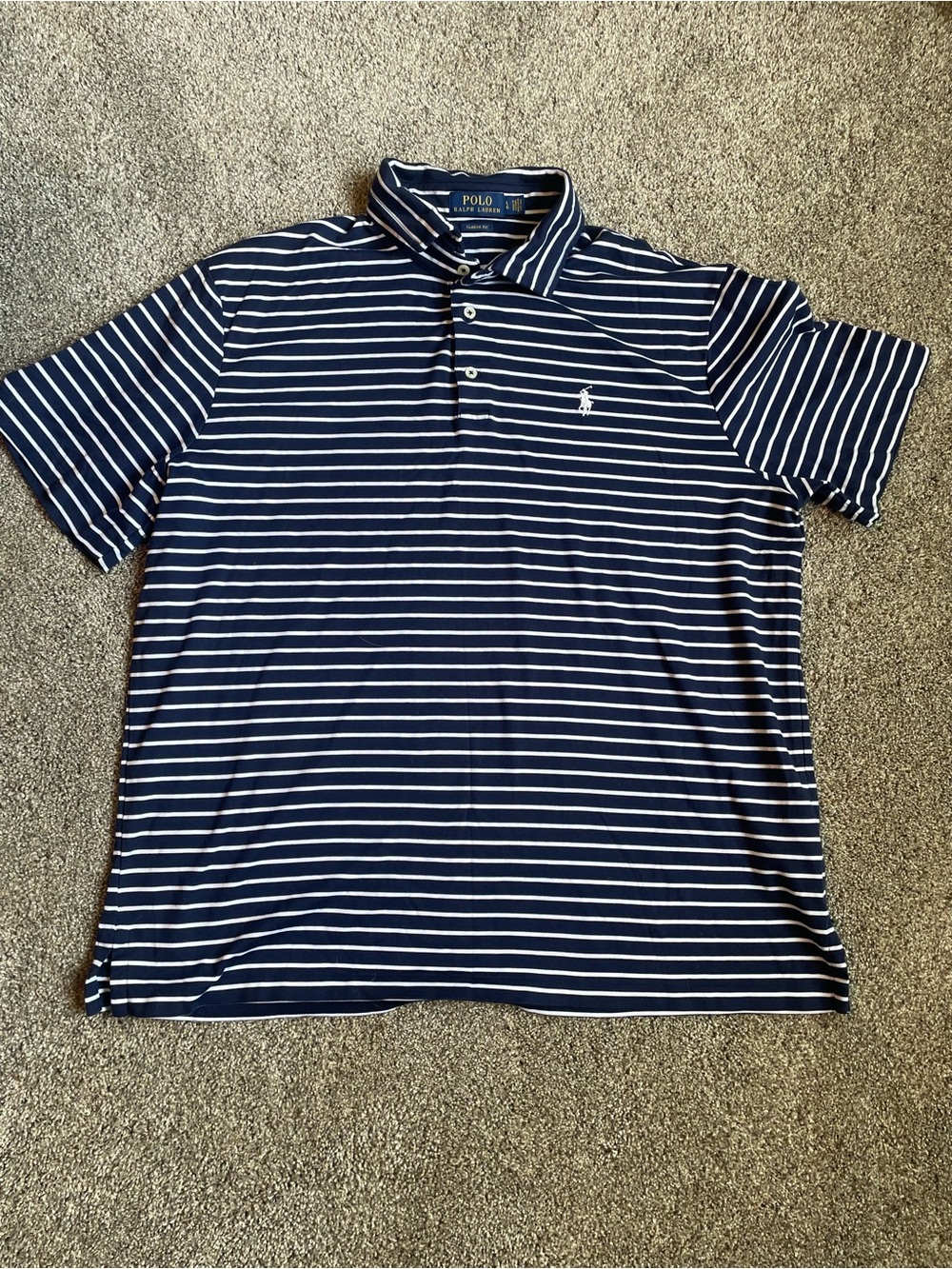 Polo Ralph Lauren Navy & White Striped Polo Shirt